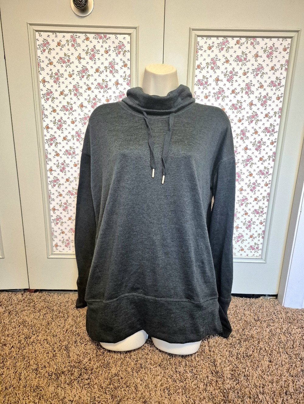 Get After It Cozy Women's Drawstring Funnel Neck Sweater - Green Size Medium